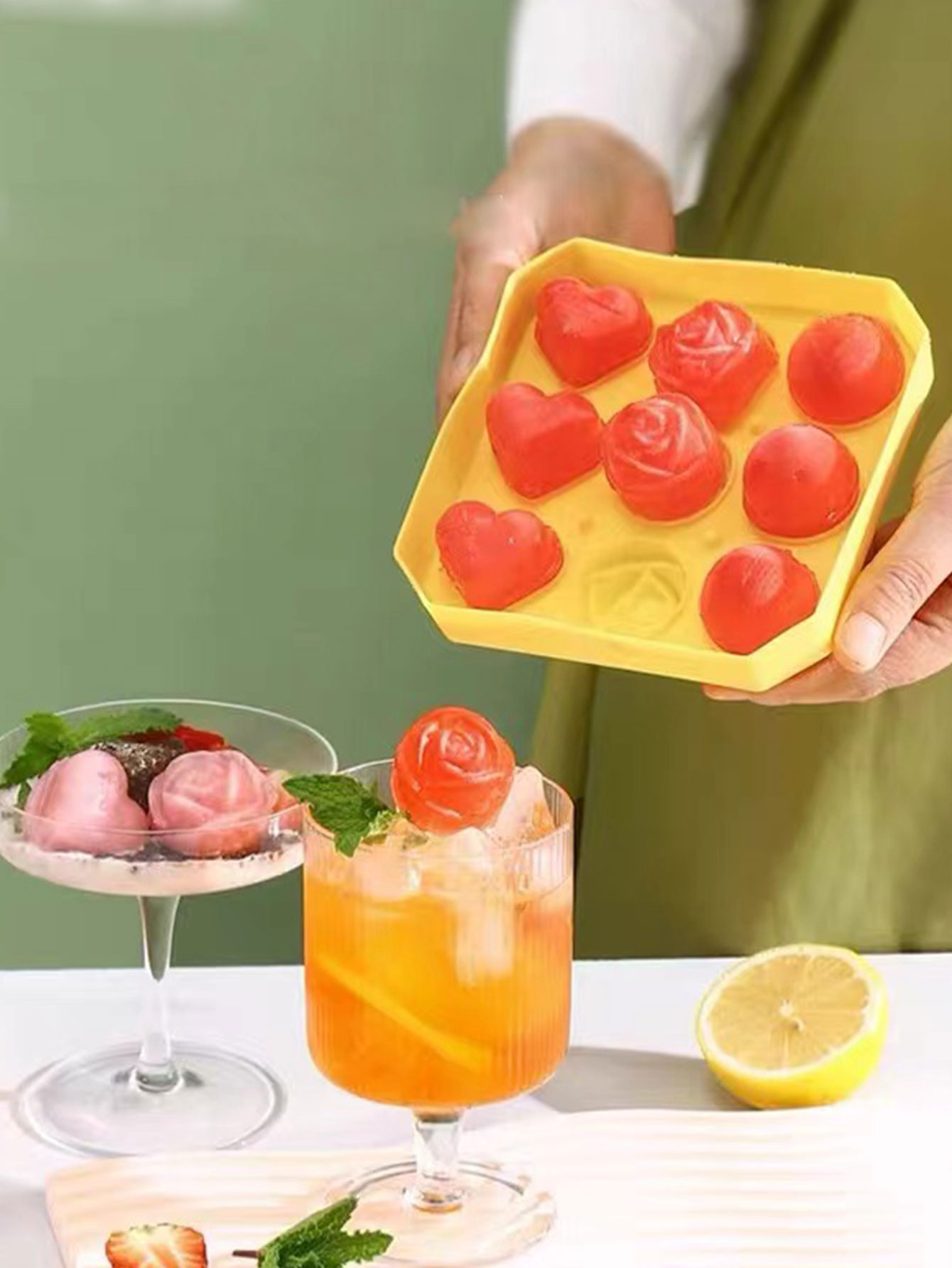 Ice Mold Sphere - ローズアイスキューブ型製氷皿食品グレードのシリコーンソフト家庭用冷凍ウイスキー球体製氷ボックス製氷ツール1個