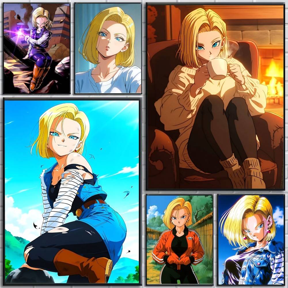 アニメドラゴンボール人造人間18号ポスター自己粘着紙プリント - Home Bar Android のレビューと価格